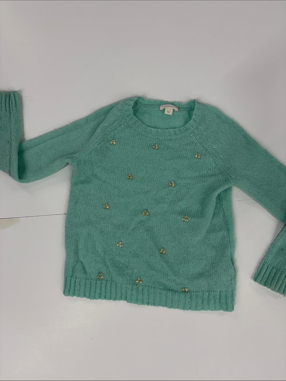 Crewcuts Mint Green Sweater with Gold Bead Accents